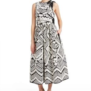 Ulla Johnson klea Cord-Detailed Cotton Midi dress embroidered  Black/off white 6